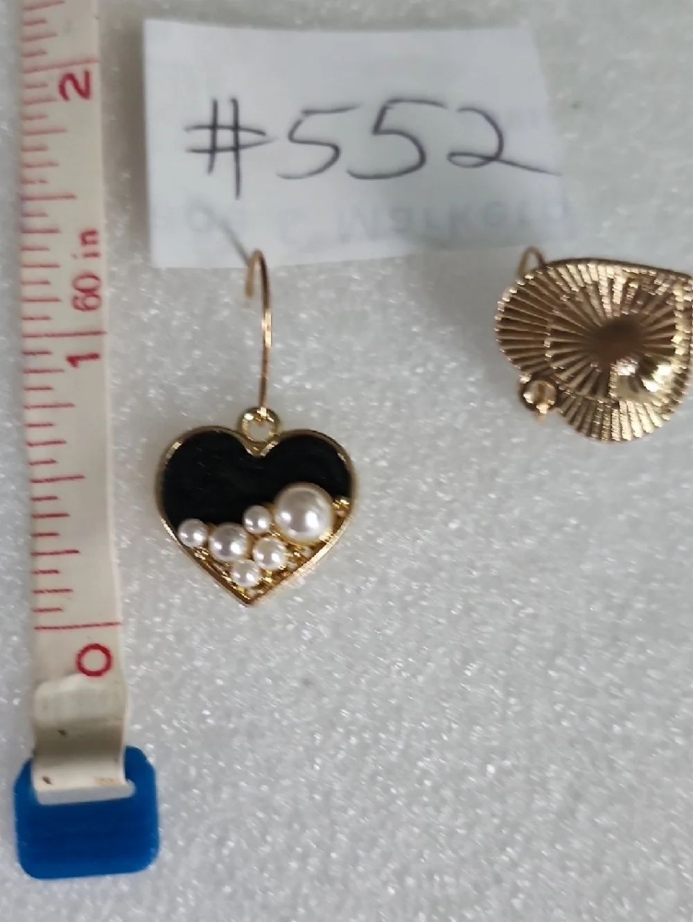 Hand Crafted Gold Heart Earrings with Black Enamel and Pearl Clusters